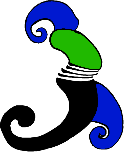 The image shows a stylized graphic of two intertwined spirals with different colored patterns; it is monochromatic in nature without any additional context provided within this description.