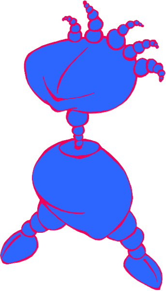 The image shows a blue cartoon character with multiple arms standing upright against a white background on what appears to be a flagpole in front of an American-style house during daylight hours under clear skies, as indicated by the visible stars and stripes pattern above it.