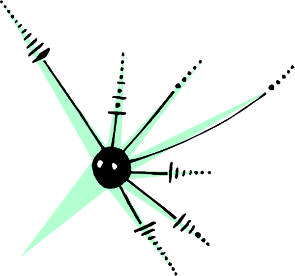 The image shows a black and white line drawing of an abstract design with geometric shapes resembling stars and lines that create patterns around them.