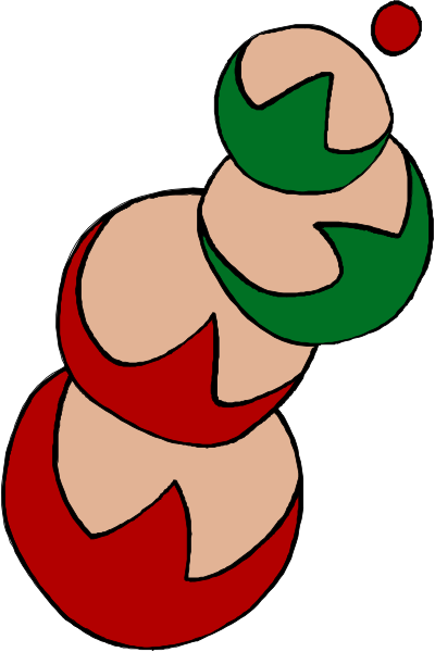 The image shows a colorful cartoon of an abstract design with red, green, yellow, blue, pink, white, black elements that resemble candy canes in various shapes and sizes against a plain background.