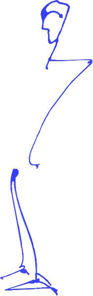 The image shows a black and white line drawing of an elderly person standing with their back to us against a checkered background.