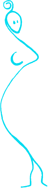 The image shows a blue line drawing of an abstract figure resembling a person with arms outstretched against a white background on what appears to be a gray surface.