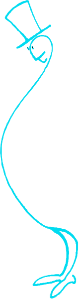 The image shows a cartoon of an animated character that resembles a man with top hat holding cane standing on gray background next to white line dividing it into two sections.