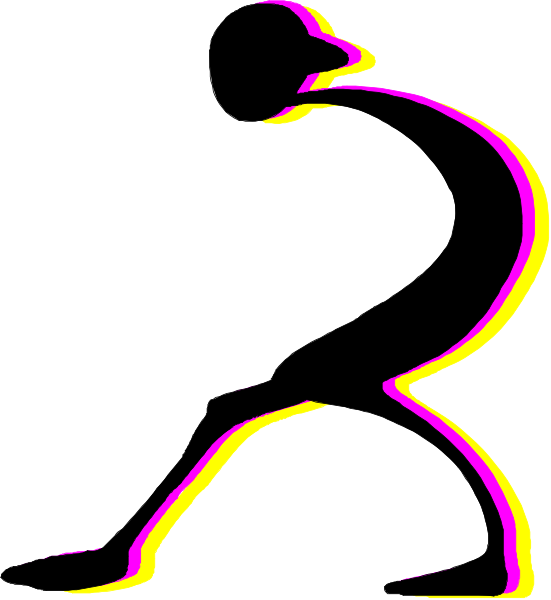The image shows a black silhouette of an athlete running with their arms outstretched against a white background.