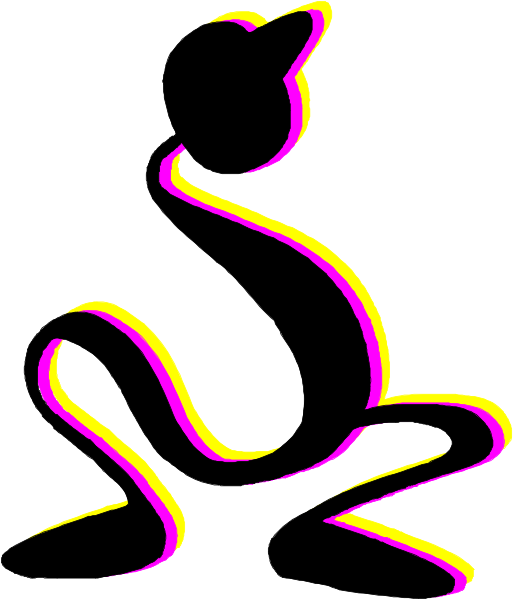 The image shows a black silhouette of an animal sitting on its hind legs with front paws raised as if it's waving at someone against a white background.