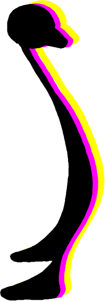 The image shows a black silhouette of an animal with two horns on its head against a white background.