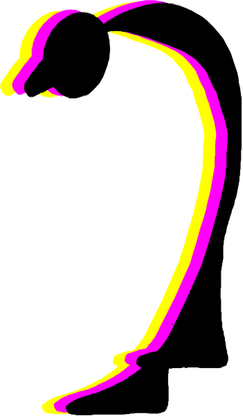 The image shows a black silhouette of an ear with pink highlights against a white background.