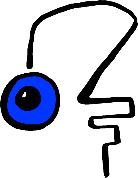 The image shows a stylized drawing of an ear with headphones on it against a white background.