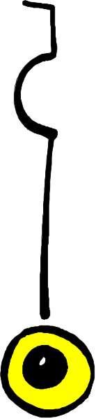 The image shows a simple line drawing of two black circles with yellow dots on them against a gray background.