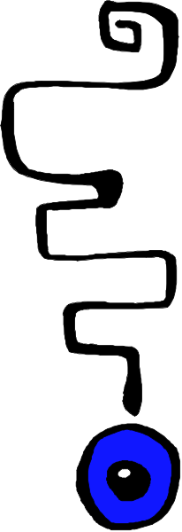 The image shows a black and white illustration of an abstract design with swirling patterns that resemble eyes on either side at top; it appears to be digitally altered for artistic effect rather than depicting real objects, people, animals, actions, or setting.