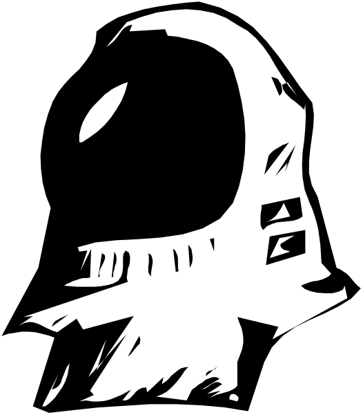 The black and white silhouette of an astronaut's head with a helmet on top against a dark background.