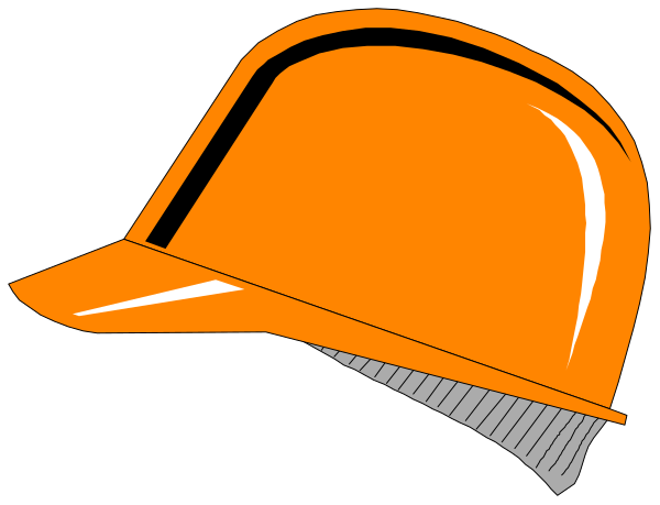 The image shows a hard hat with an orange visor on it against a black background.