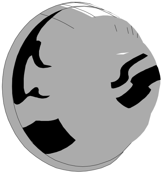 The image shows a black and white cartoon of an Earth with two faces drawn on it; there is no text present in this clip-art illustration.
