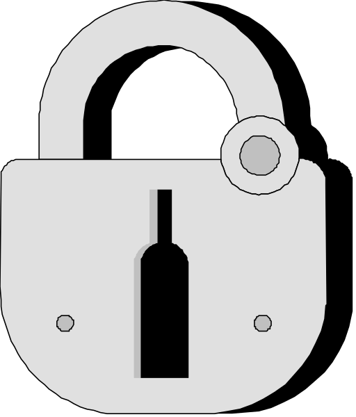The image shows a simple line drawing of an iconic padlock with its shackle open against a plain background.