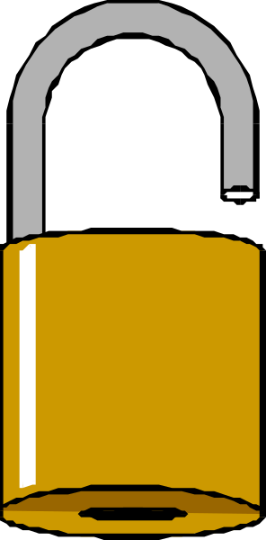 The image shows a yellow padlock with an open shackle on it against a gray background.