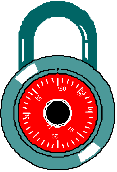 The image shows a padlock with an open red combination lock on it against a white background.