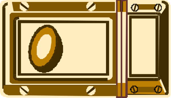 The image shows a cartoon depiction of an open book with two pages facing each other; on top is a brown cover featuring what appears to be a gold emblem in its center, while inside one page has text and images that resemble game elements such as health bars or character portraits.
