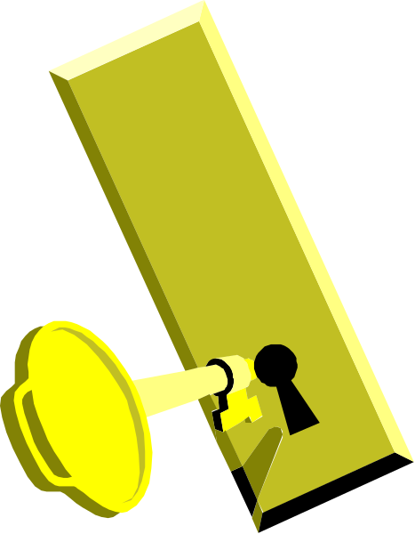 The image shows a yellow door hanger with an attached key lock on it against a plain background.