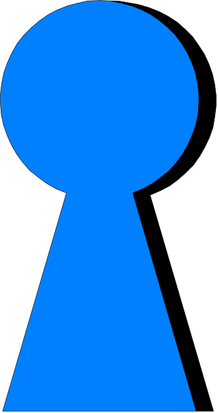The image shows a blue key icon with an open door silhouette on its right side against a gray background.