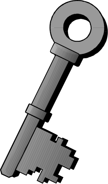 The image shows a key with an attached lock mechanism against a black background.
