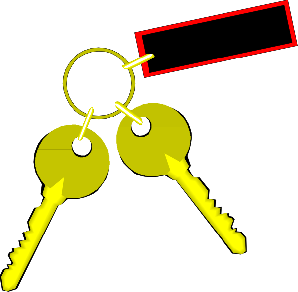 The image shows a pair of yellow keys with black keyholes on top against a dark background; there is also an arrow pointing to one side from above in red coloring.