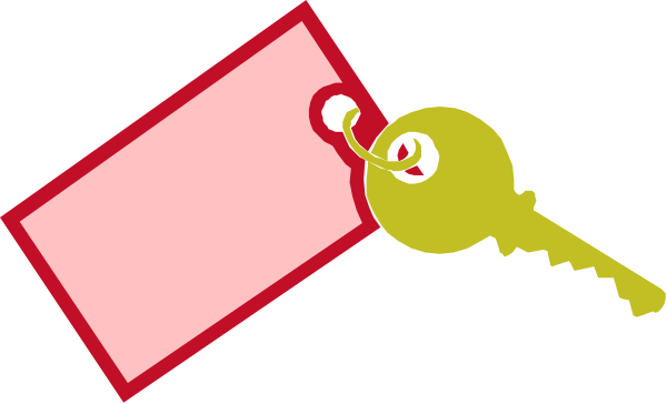 The image shows a key with two keys attached to it on top of what appears to be an envelope that is being held by another hand in front of a pink background.