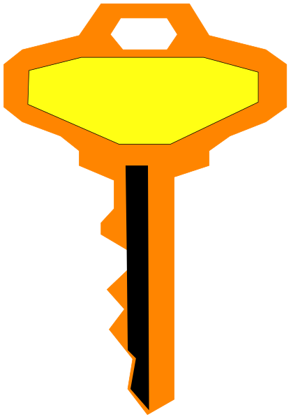 The image shows a stylized key with an orange hue on it against a black background.