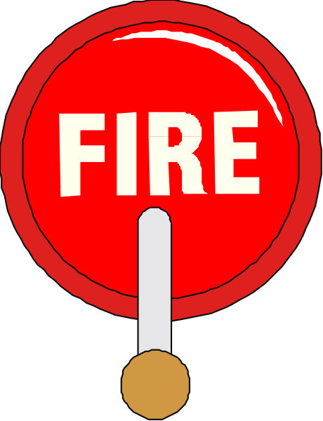 The image shows a red stop sign with white text that reads "FIRE" on it next to an arrow pointing upwards towards what appears to be a thermometer indicating cold temperatures.