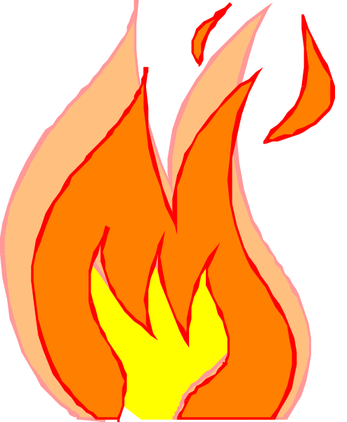 The image shows a cartoon depiction of an orange fire with flames rising from it against a dark background; there is no text present in this clip-art illustration.