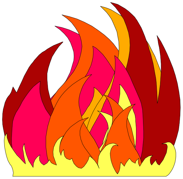 The image shows a cartoon depiction of three flames with red tips on top against an orange background; there is no text present in this clip-art illustration.