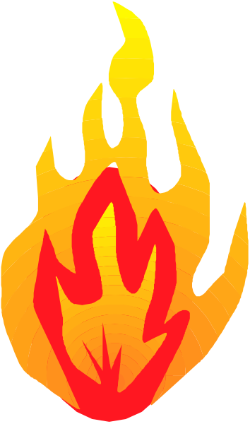 The image shows a stylized depiction of an orange fire with flames on top against a dark background.