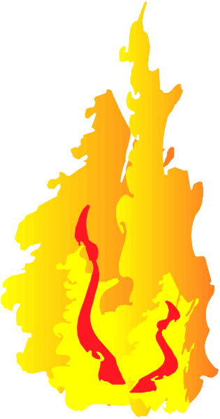 The image shows a stylized depiction of an orange fire with red flames against a dark background on what appears to be a computer screen displaying this graphic as part of its wallpaper.