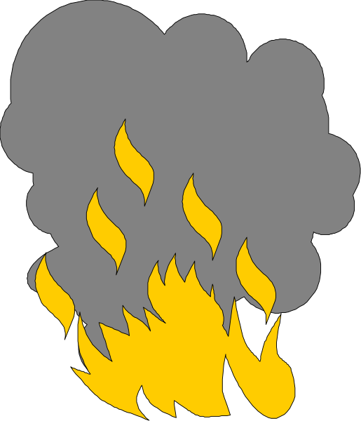 The image shows a cartoon depiction of smoke rising from an object that resembles flames on fire; there is no text present in this clip-art illustration.