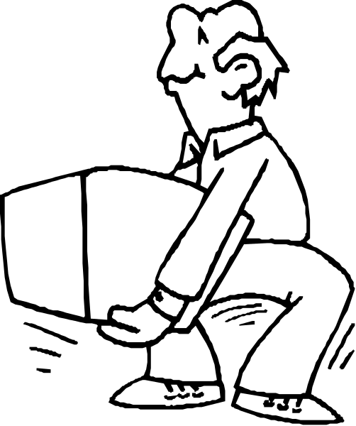 The black and white illustration shows a man carrying an upright surfboard on his shoulder while walking down what appears to be a street with buildings in the background.