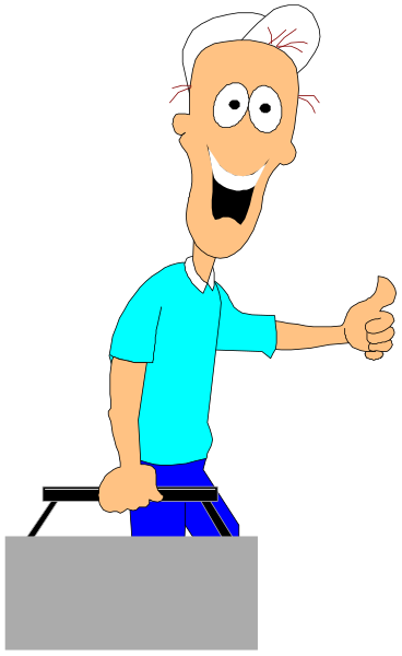 The cartoon shows a man with his hand on hip giving thumbs up while standing next to an open refrigerator filled with food items in what appears to be a kitchen environment.