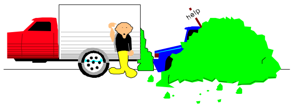 The image shows a cartoon of an accident scene with two cars colliding on what appears to be a highway; there is also a person standing outside one car who seems surprised by the crash.