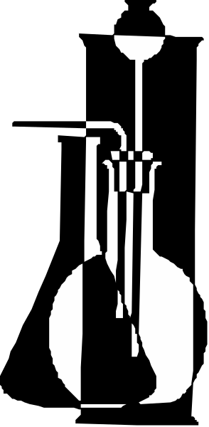 The black and white silhouette of a saxophone with music notes above it on top right corner against gray background.
