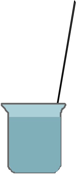 The image shows a blue cup with an object inside it placed against a dark background on what appears to be a tabletop surface.