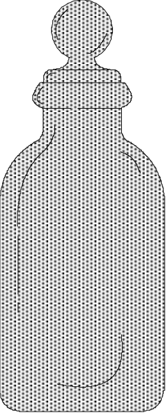 The image shows a bottle with an open top on its side against a black background.