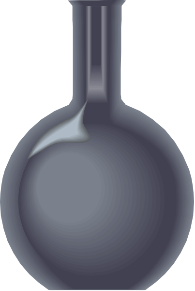 The image shows a blue flask with a stopper on top against a plain background.