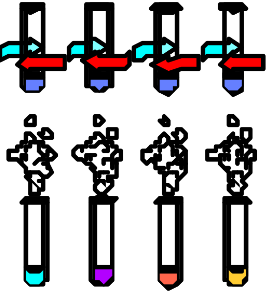 The image shows a sequence of three screenshots from an electronic device displaying various colorful patterns with different shapes on them against black backgrounds.