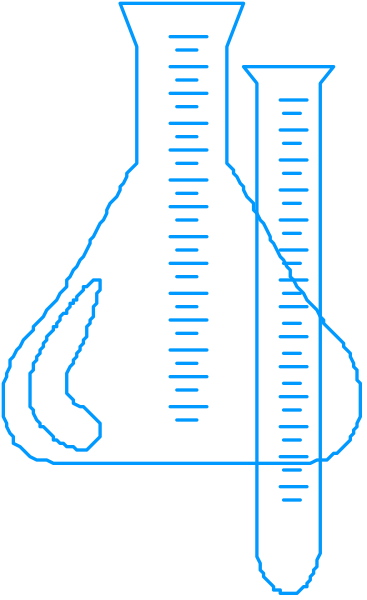 The image shows a stylized illustration of two beakers with measurement markings on them against a dark background; there is no text present in this clip-art graphic.