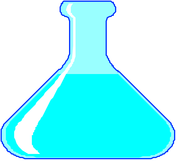 The image shows two beakers with blue liquid inside them against a black background; there is no text present within this small clip-art graphic.