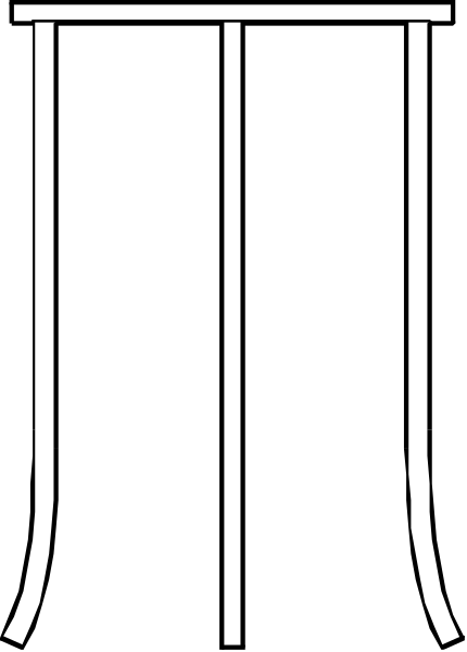 The black and white logo of a church with an altar at its center.