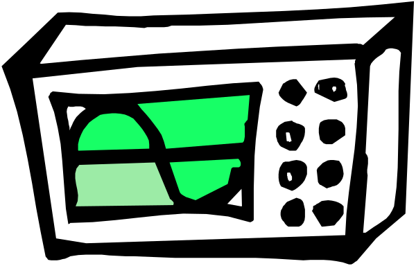The black and white cartoon shows a toaster oven with an open door on top of it.