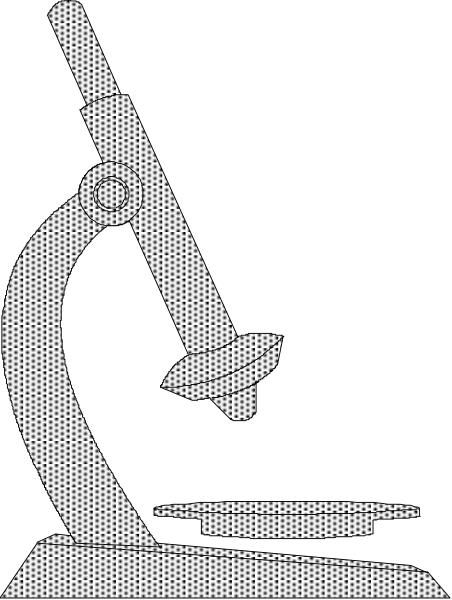 The black and white illustration shows a microscope with an adjustable stand on top of it, positioned under what appears to be a magnifying glass lens at one end.