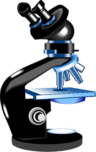 The image shows a microscope with an illuminated slide under it on top of what appears to be a blue base plate.
