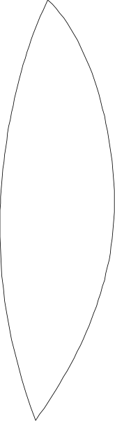 The image shows a simple black and white line drawing of an oval shape with two lines intersecting it at different angles from either side.