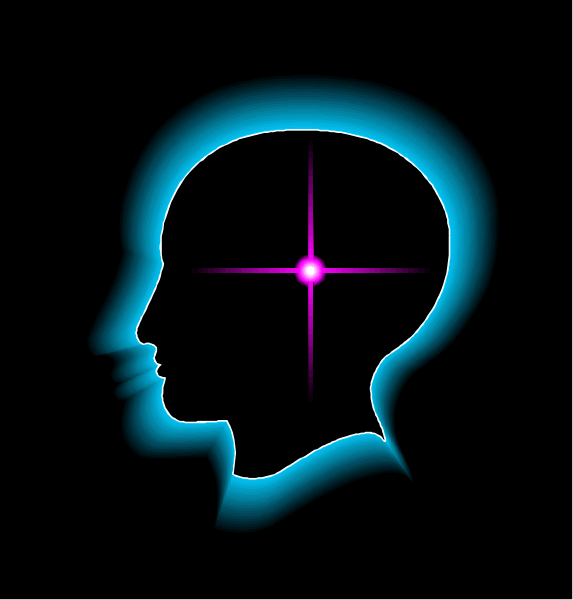 The image shows a stylized graphic of an adult human head with two crosses on it against a dark background; there is no text present in this clip-art image.