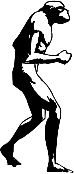 The black and white silhouette of a person running against an abstract background with vertical lines.